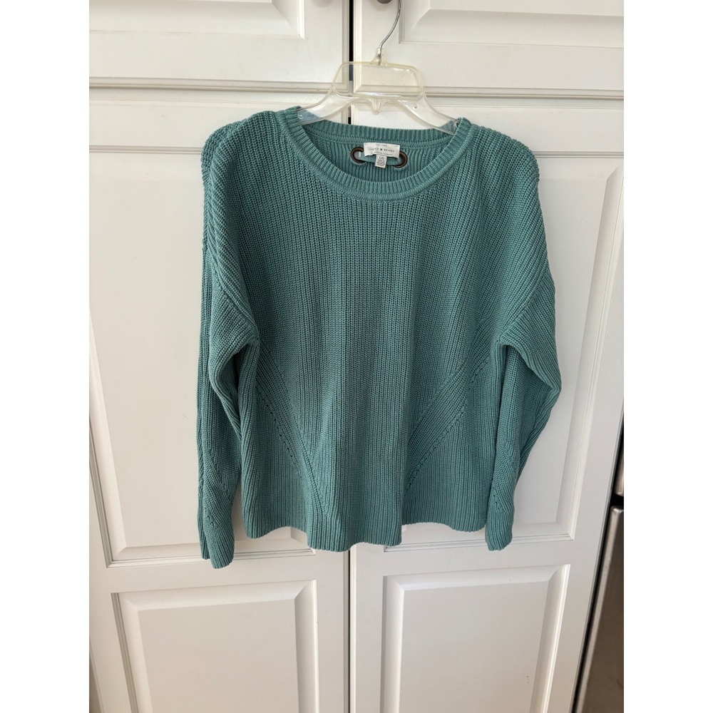 Lucky Brand Womens Teal Cotton Knit Lace Up Back Sweater Grommet Pullover Large